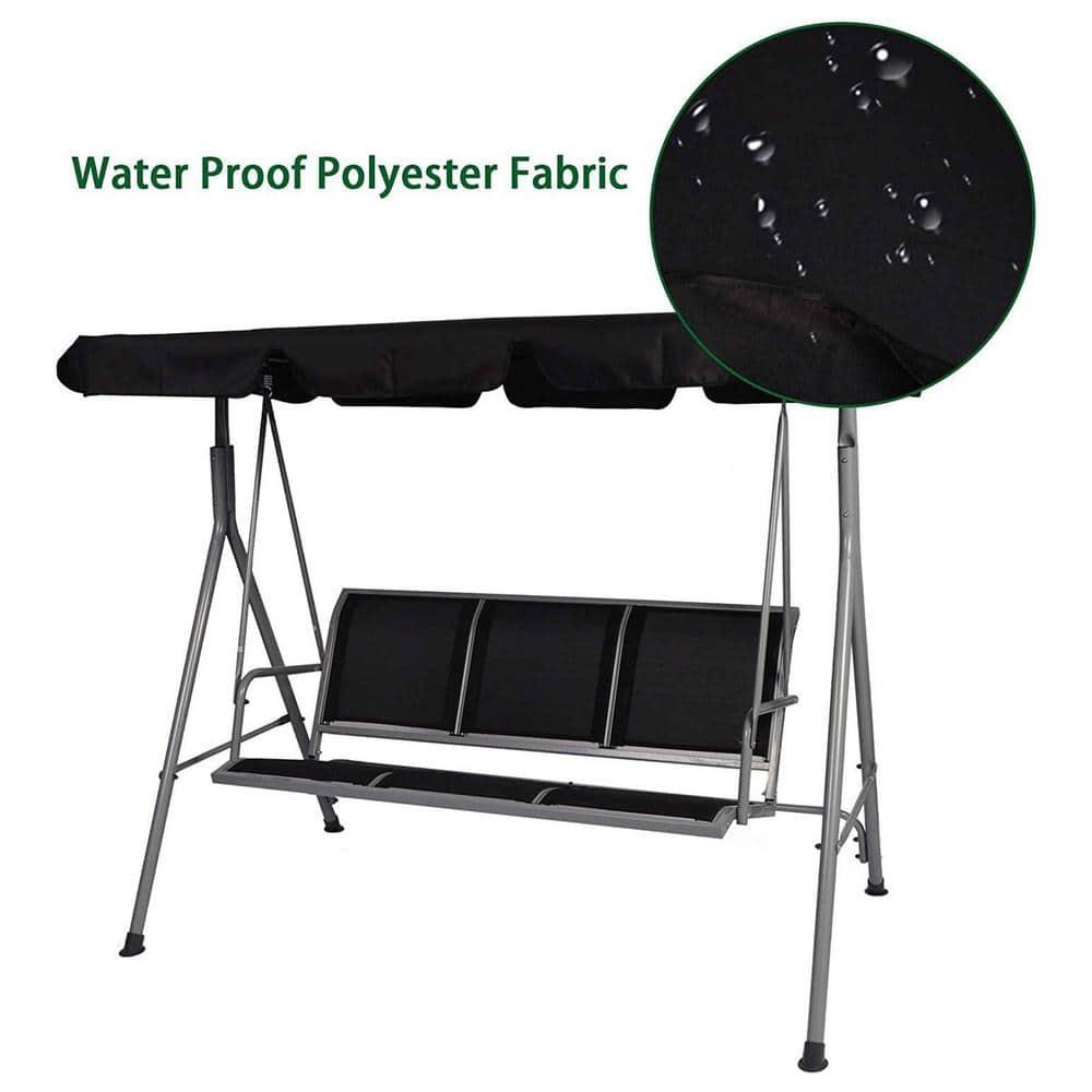 Gray Iron 3-Person Patio Swing with Adjustable Canopy