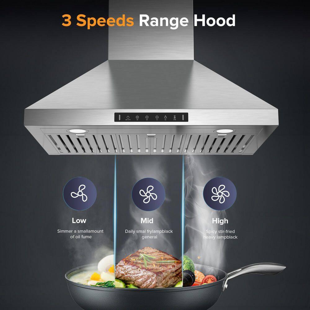 36" 900 CFM Convertible Wall Mount Range Hood with LED Lights & Hands-Free Control