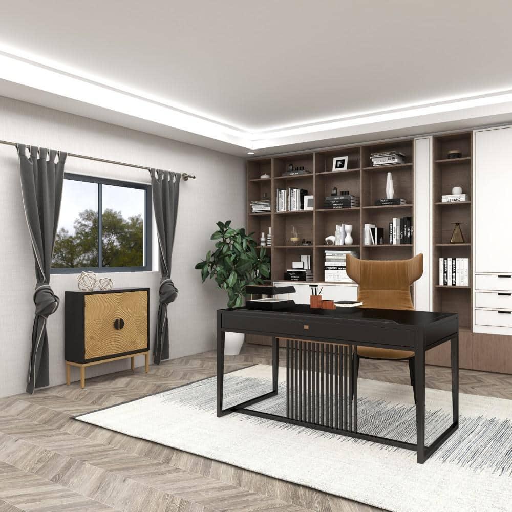 Mercury Row® Wood Relief Ripple Design 1 Shelf and 2 Door Room Cabinet with Crescent Moon Handles