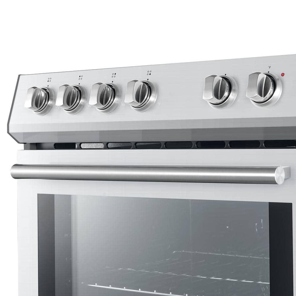 Leonardo Espresso 30-inch Slide-In Electric Range in Stainless-Steel, Black or White, 4 Elements, 7,100 Watts, 5.0 cu.ft. Oven with Convection Fan