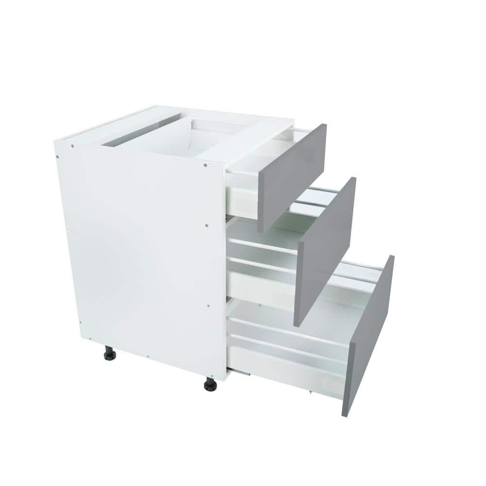 Cambridge Ready to assemble Matte Gray Base Kitchen Cabinet, 3 Drawer