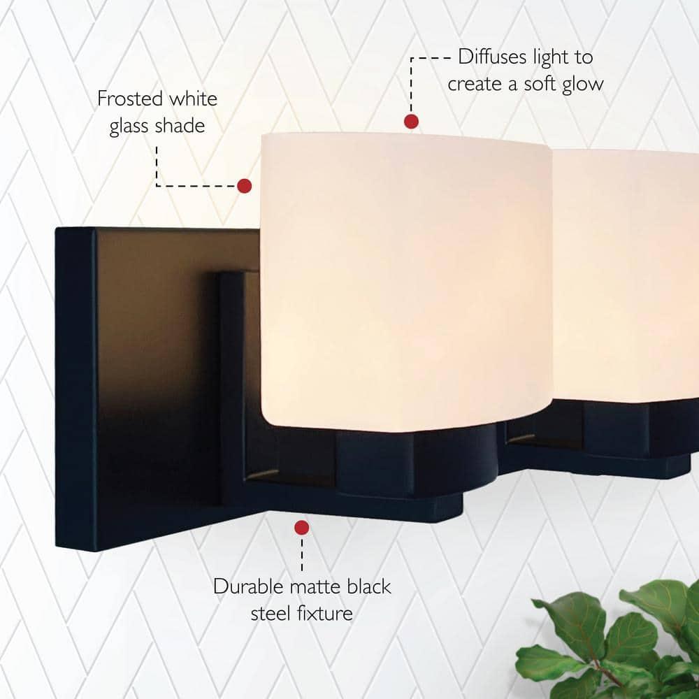 Design House Dove Creek 5-Light Dimmable Vanity Light with Frosted Glass Shades, Matte Black