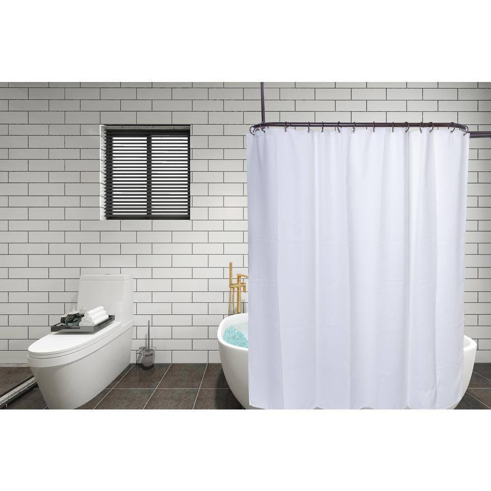 Utopia Alley Rustproof 54" L D-Shaped Fixed Shower Curtain Rod & Hook Set | Wayfair