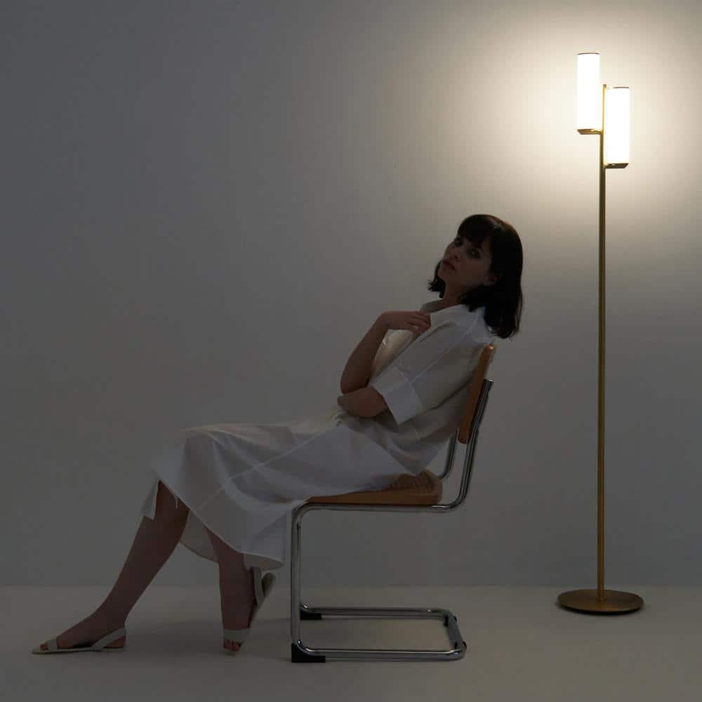 Brightech Gemini 64 in. Industrial 2-Light 3-Way Dimming LED Floor Lamp with 2 Glass Cylinder Shades