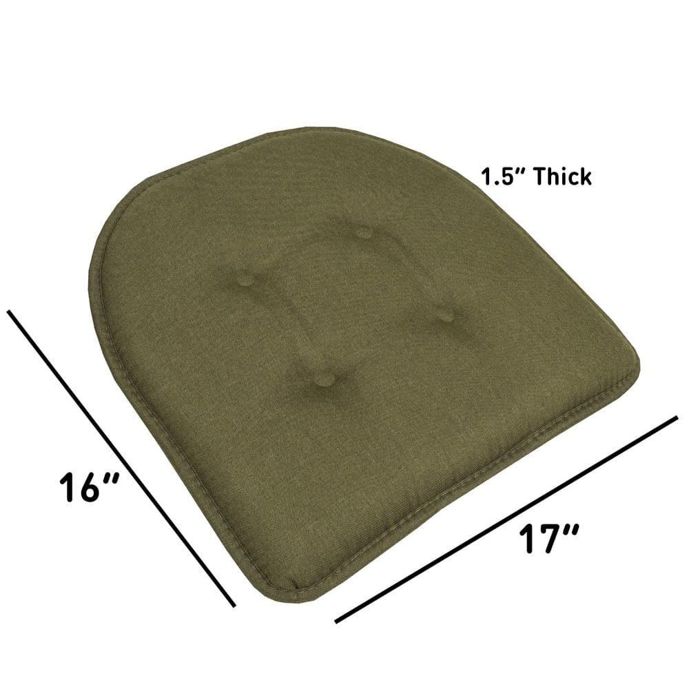 Solid Color U Shaped Memory Foam 17" x 16" Chair Cushions, Army Green, 4 Pack