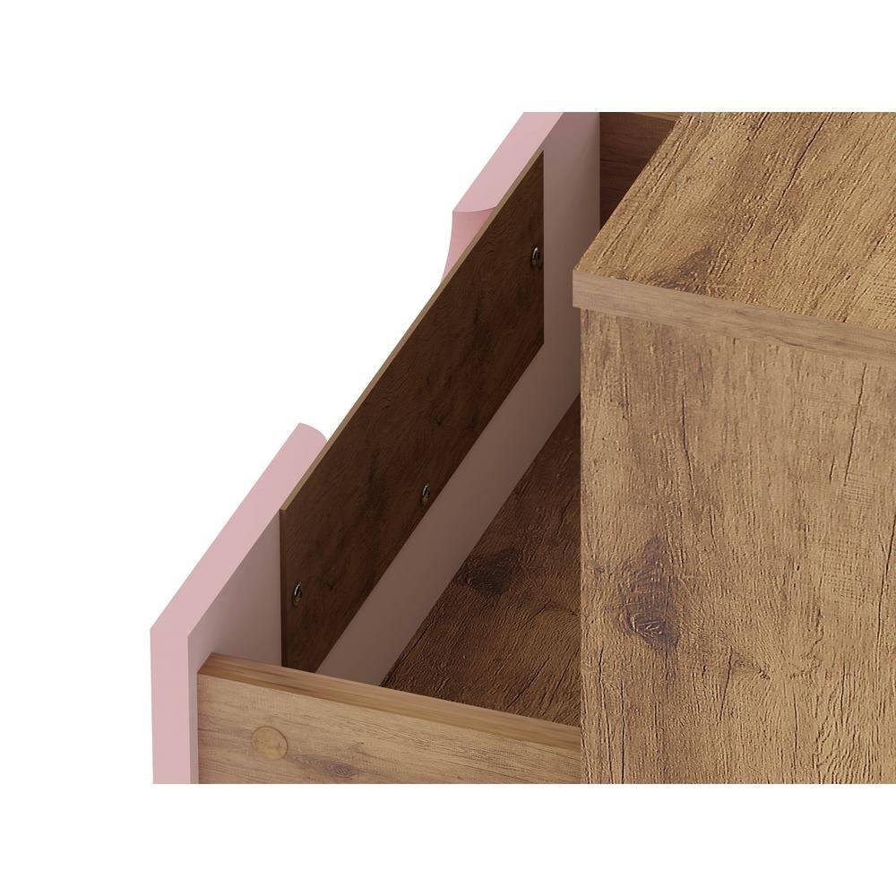 Set of 2 Rockefeller 1 Drawer Nightstands Nature/Rose Pink - Manhattan Comfort: Mid-century Design, Metal Legs, MDF