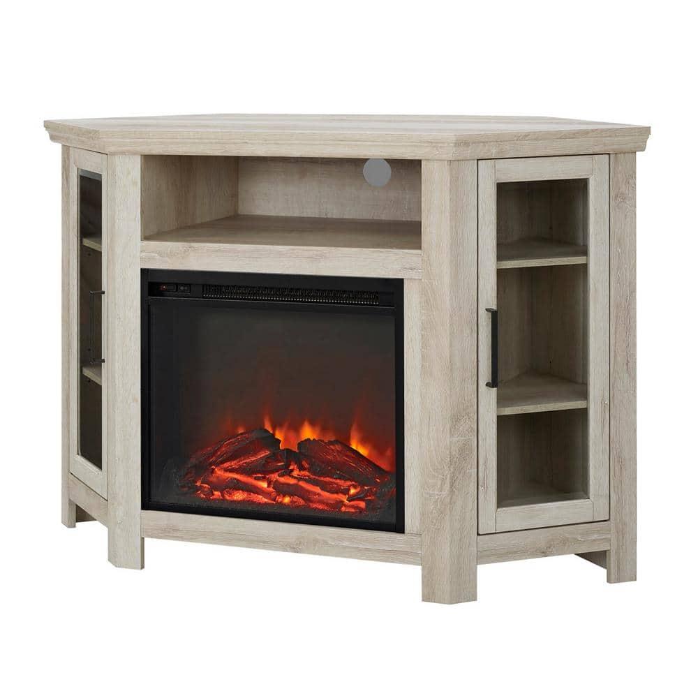 Elegant White Oak 48" Corner Media TV Stand with Electric Fireplace