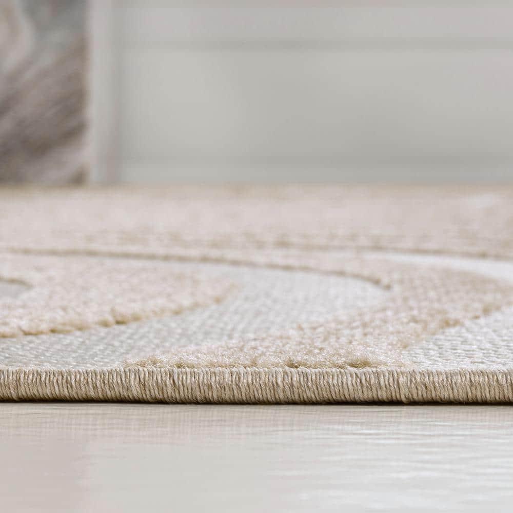 JONATHAN Y Maribo High-Low Abstract Groovy Striped Beige/Cream 8 ft. x 10 ft. Indoor/Outdoor Area Rug