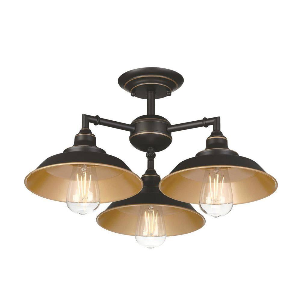 Westinghouse Westinghouse Lighting 6129200 Iron Hill Vintage-Style Three Light Indoor Chandelier/Semi-Flush Mount Ceiling Fixture, Oil-Rubbed Bronze Finish with Highlights