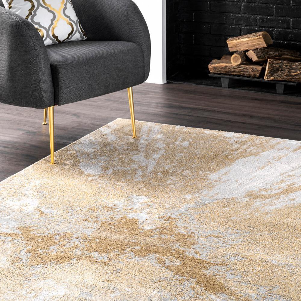 Nuloom Cyn Abstract 5 Round Indoor Area Rug for Living Room Bedroom Dining Room Kitchen, Gold/Ivory