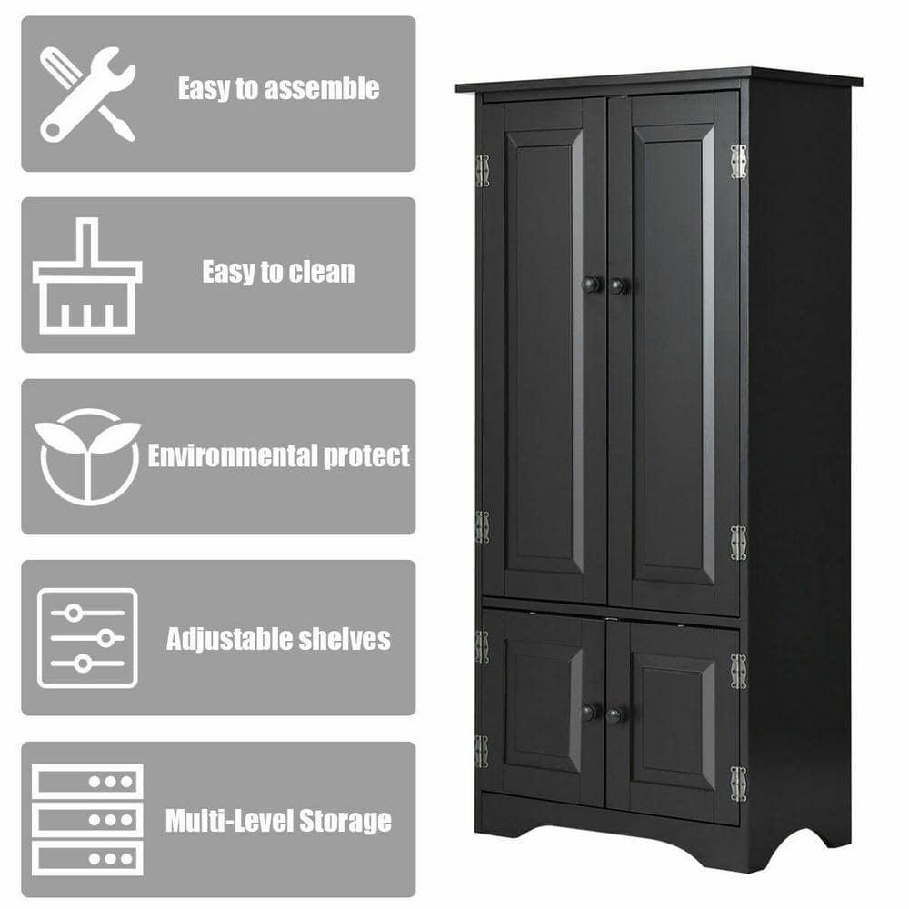Costway Accent Storage Cabinet Adjustable Shelves Antique 2 Door Floor Cabinet Black