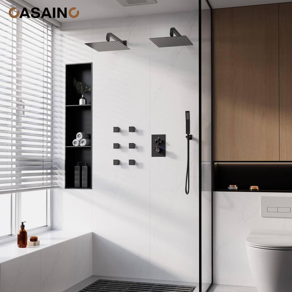 CASAINC CS6228-12MB Dual Shower Head Thermostatic Rainfall Shower System with Rough in-Valve and Shower Body Spray