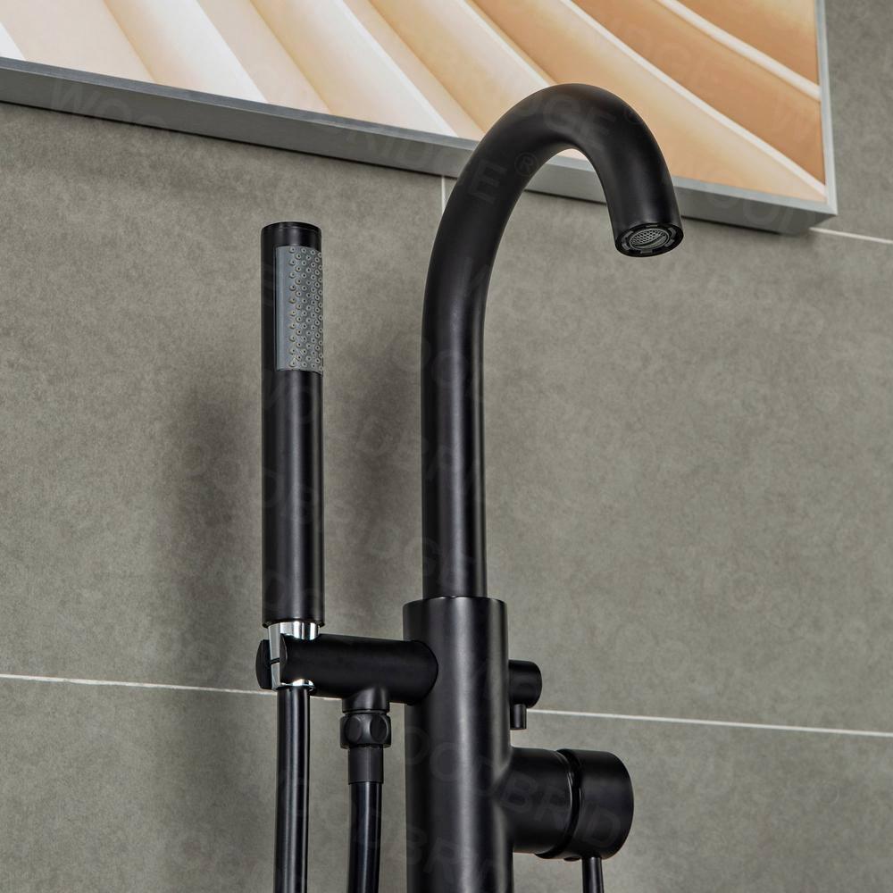 WOODBRIDGE 67" Acrylic Freestanding Bathtub Contemporary Soaking White Tub with Matte Black Overflow and Drain,B0010-MB-Drain &O