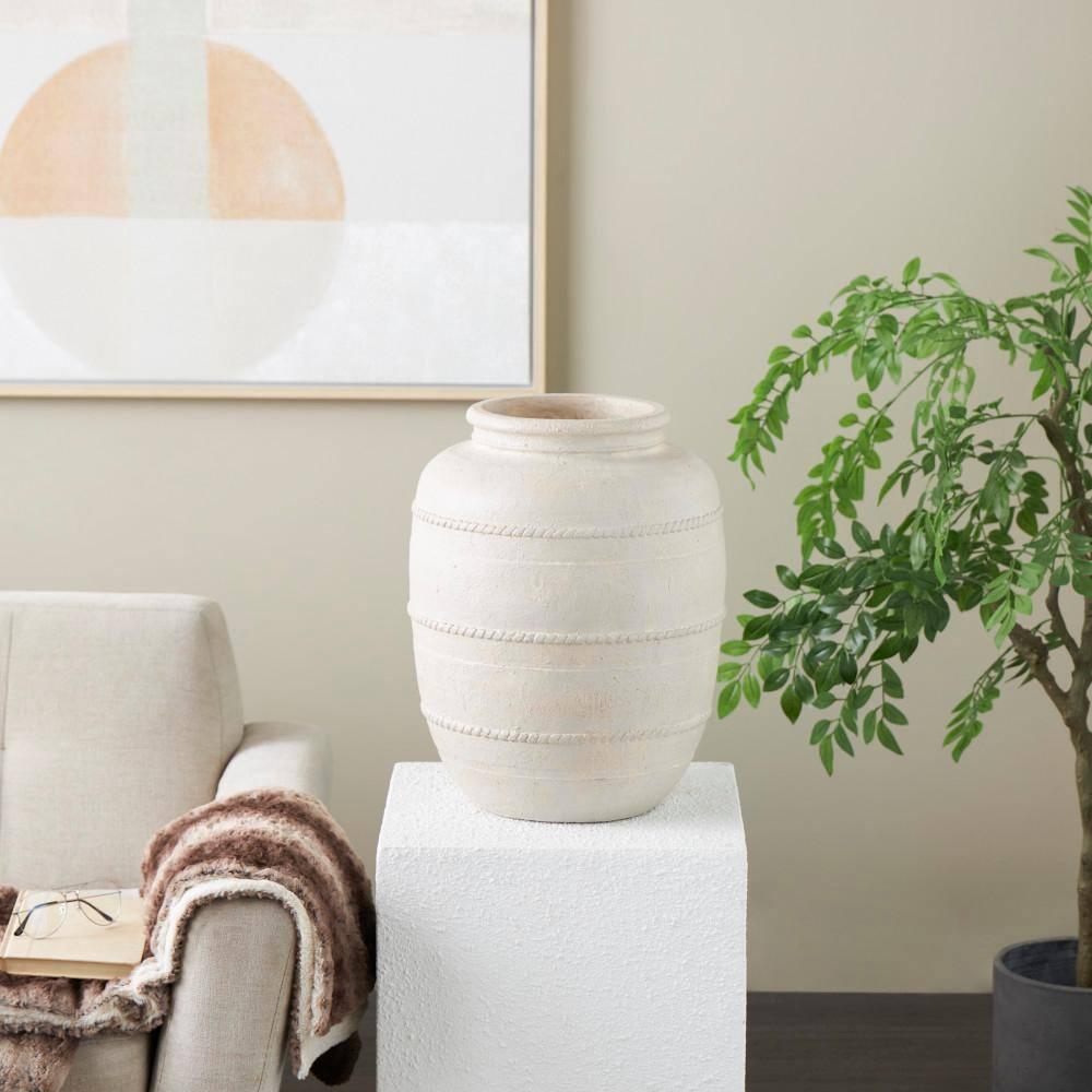 Tucson Magnesium Oxide Distressed Decorative Vase with Raised Braided Accents