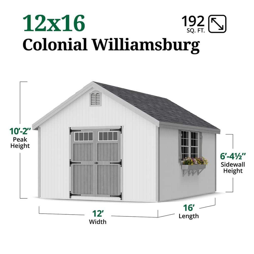 Little Cottage Co. 12x16 Colonial Williamsburg Shed with Operable Windows, Outdoor Wood Storage Do-It-Yourself Precut Kit