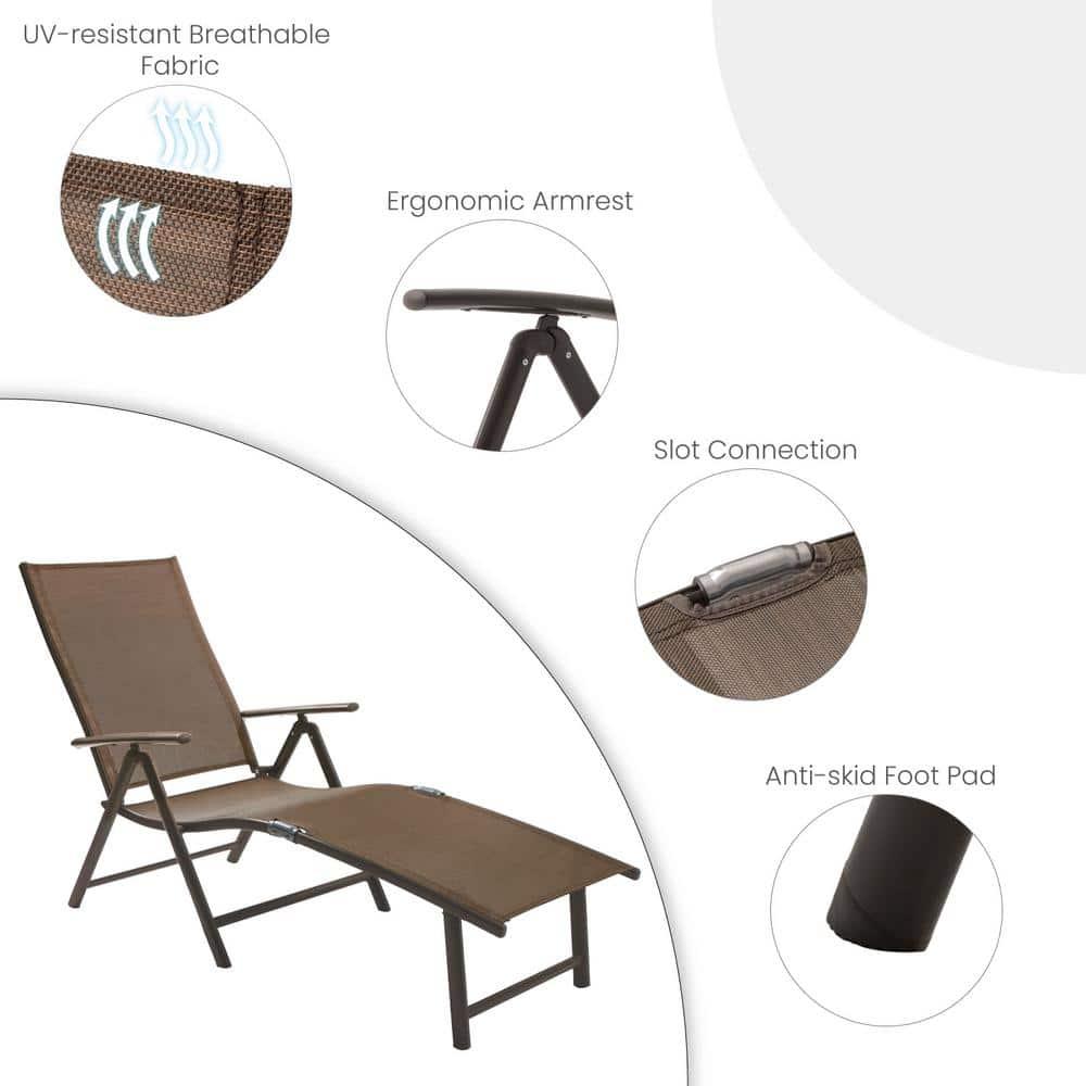 Pellebant Outdoor Chaise Lounge Aluminum Patio Folding Chair,Brown