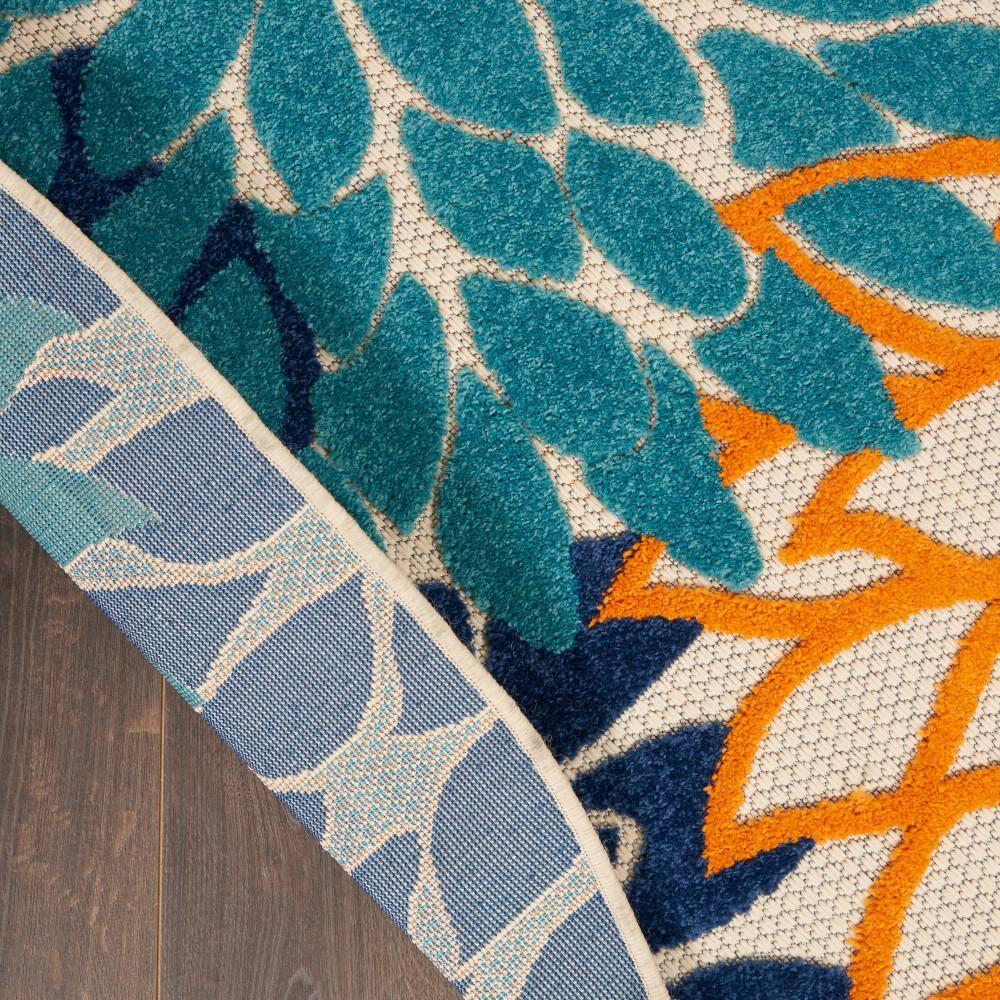 Nourison Aloha Floral Bloom Flatweave High-Low Indoor Outdoor Round Rug Multicolor 7'10" x 7'10"