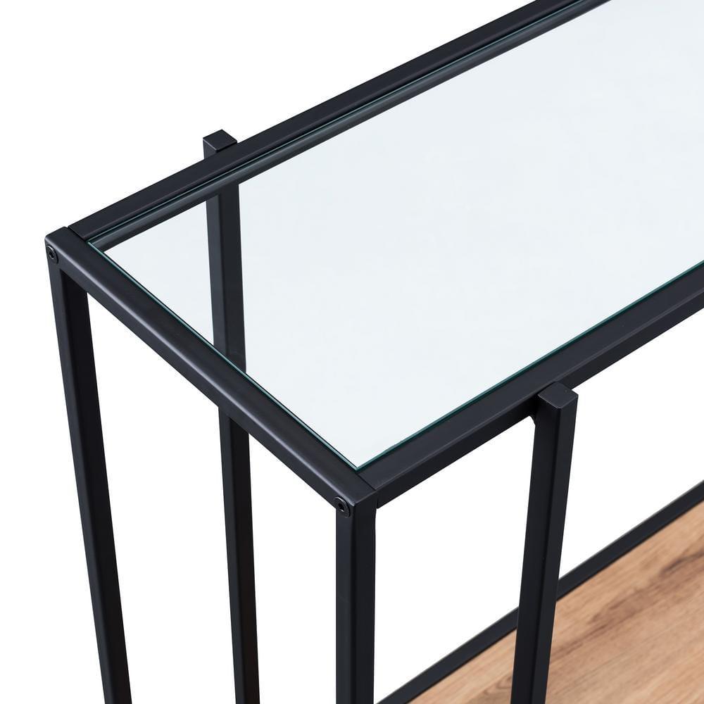 Evelyn&Zoe Vireo 42" Wide Rectangular Console Table with MDF Shelf, Blackened Bronze/Rustic Oak