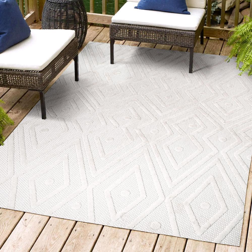 3'x5' Balansat Moroccan Diamond Indoor/Outdoor Area Rug, Ivory - JONATHAN Y