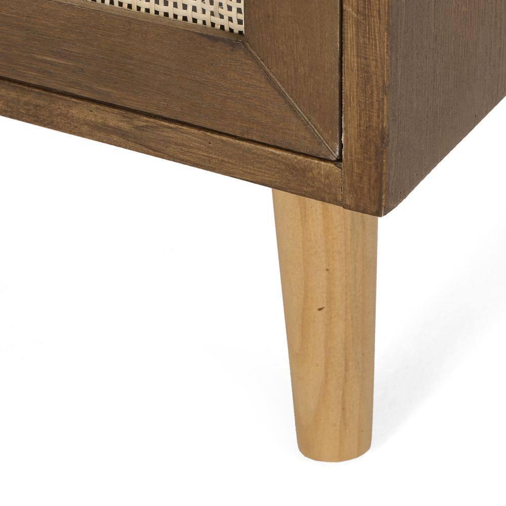 Noble House Barrere End Table with Hutch, Walnut, Natural, and Antique Gold