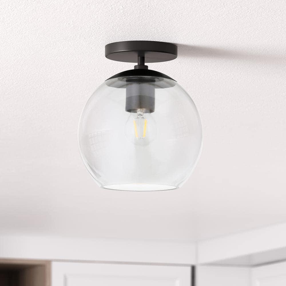 Henn&Hart 9" Matte Black Metal/Glass Semi Flush Mount