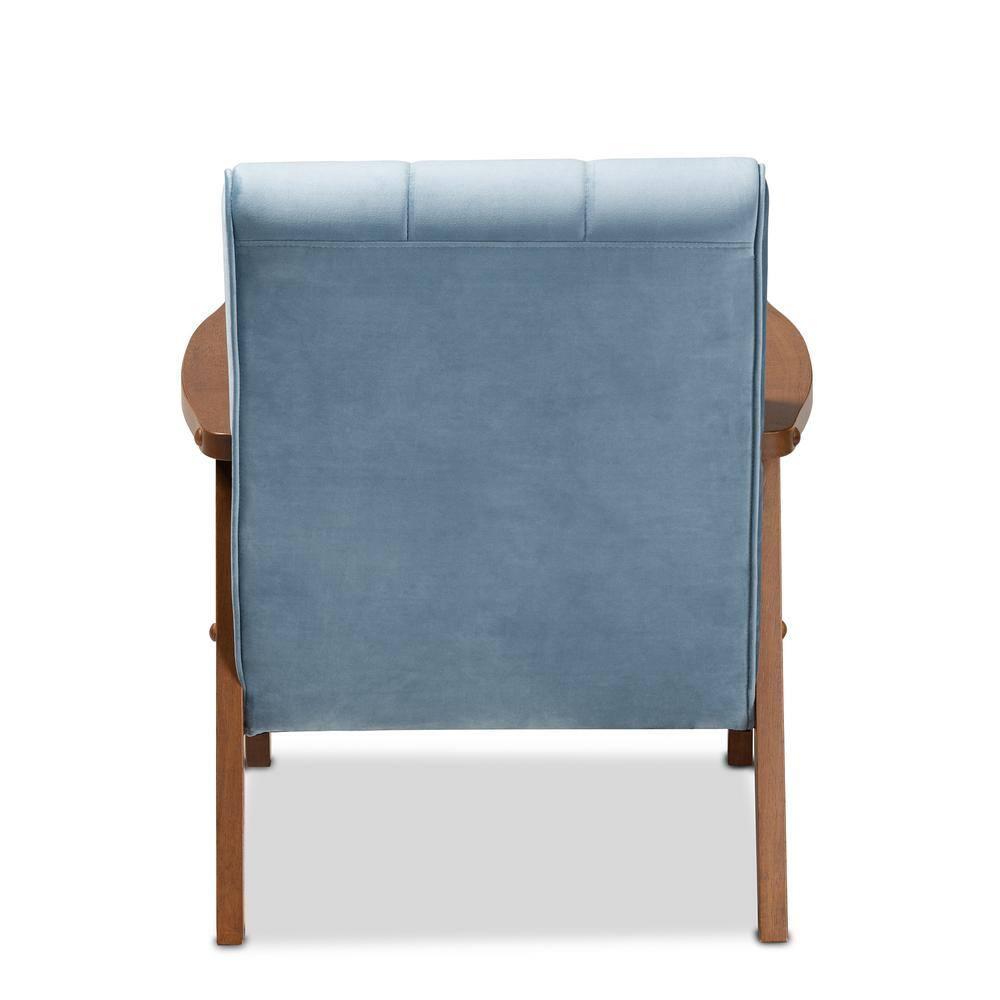 Asta Velvet Upholstered Armchair: Baxton Studio, Mid-Century Modern Design, Rubberwood Frame