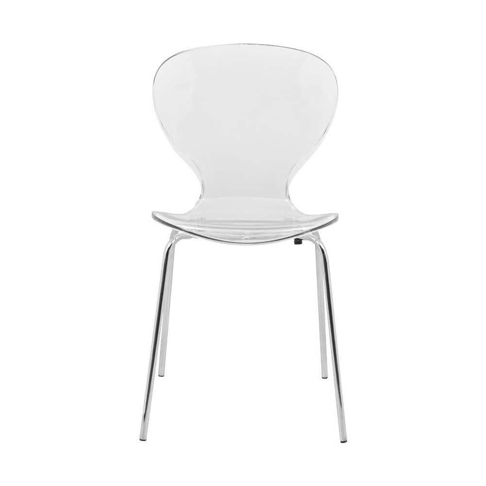 LeisureMod Oyster Modern Acrylic Dining Chair with Molded Seat and Chrome Legs, Stackable Design for Kitchen, Dining Room, Office, Lounge, or Cafe