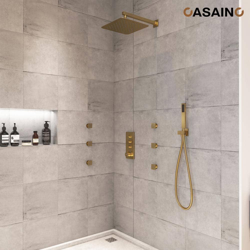 3 Functions 12 Inch Wall Mount Thermostatic Shower System with 6 Body Jets