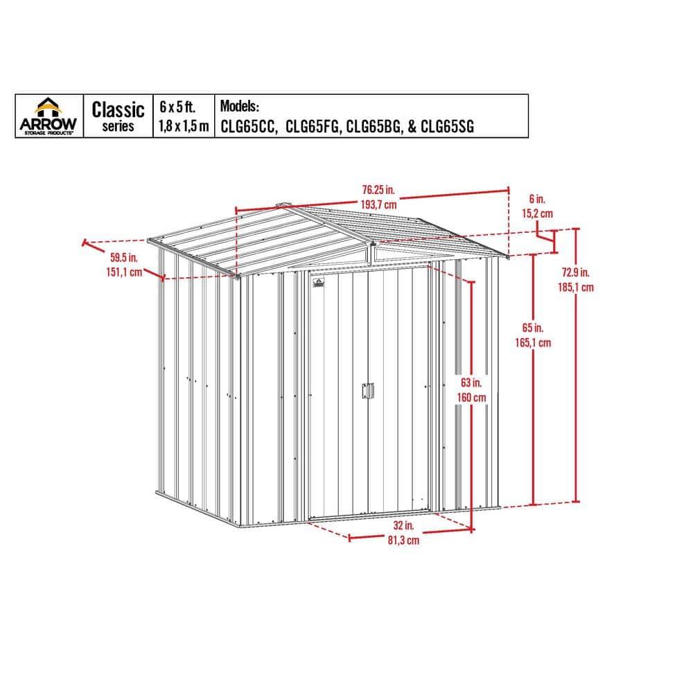 Arrow 6 ft. W x 5 ft. D Galvanized Steel Storage Shed