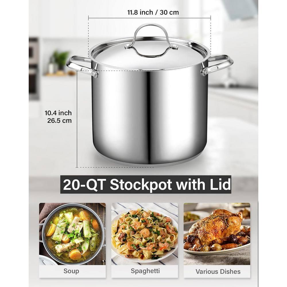 Cooks Standard 18/10 Stainless Steel Stockpot 20-Quart, Classic Deep Cooking Pot Canning Cookware with Stainless Steel Lid, Silver