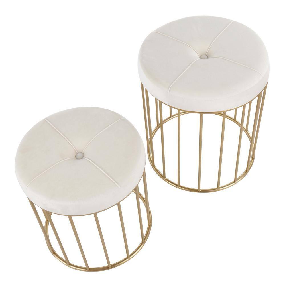 Canary Contemporary Nesting Ottomans Gold/Cream - LumiSource: Gold-Tone Metal, Velvet, No Assembly Required
