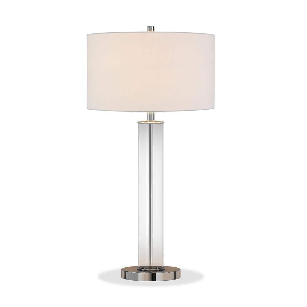 Evelyn&Zoe 29" Traditional Clear Glass Table Lamp with White Drum Linen Shade