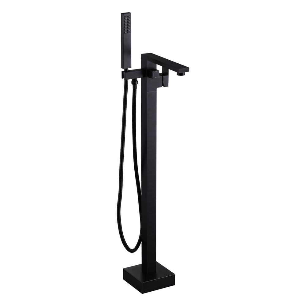 Single-Handle Floor Mount Freestanding Tub Faucet Waterfall Tub Filler with Handheld Shower in Oil Rubbed Bronze