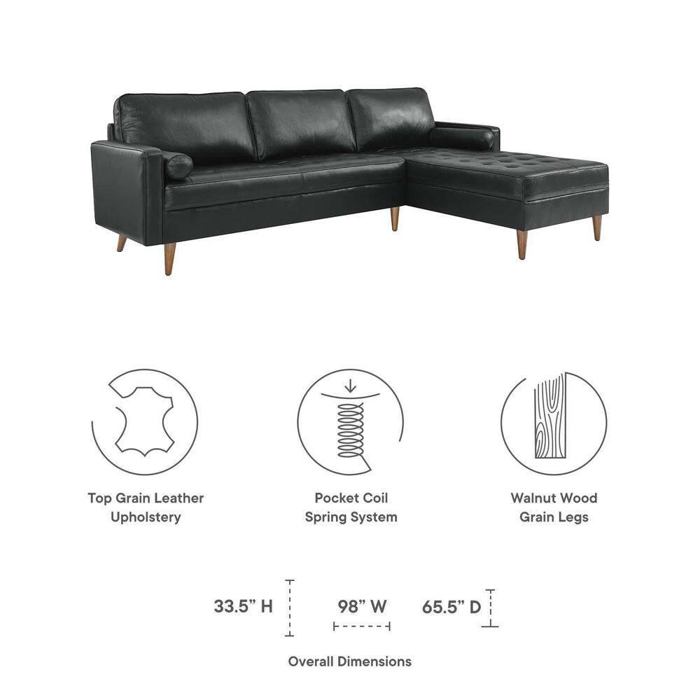 Valour 98" Leather Sectional Sofa Black
