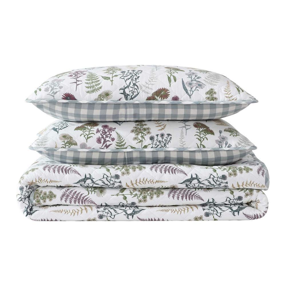 Eddie Bauer Flower Field Cotton Reversible Green Quilt Set