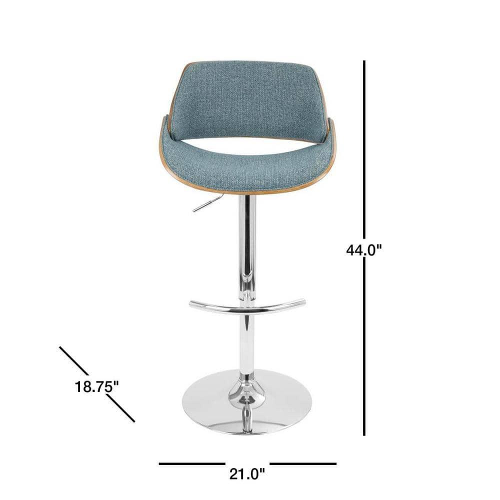 Fabrizzi Mid-Century Modern Adjustable Barstool with Swivel in Walnut and Blue by LumiSource