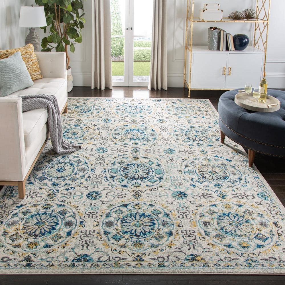 Evoke EVK252 Power Loomed Area Rug - Ivory/Blue - 8'x10' - Safavieh.