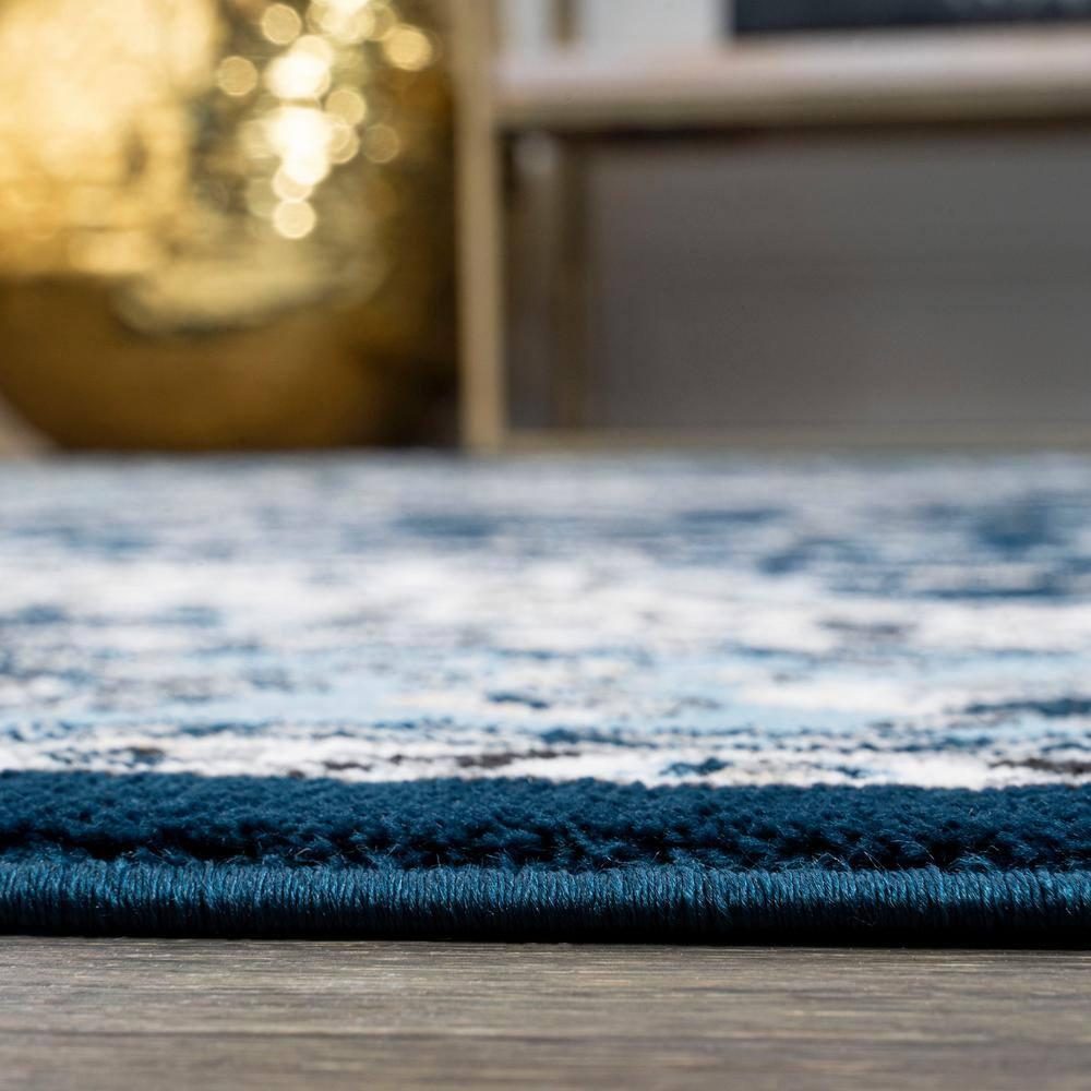 2'x 8' Palmette Modern Persian Floral Runner Rug, Navy/Blue - JONATHAN Y