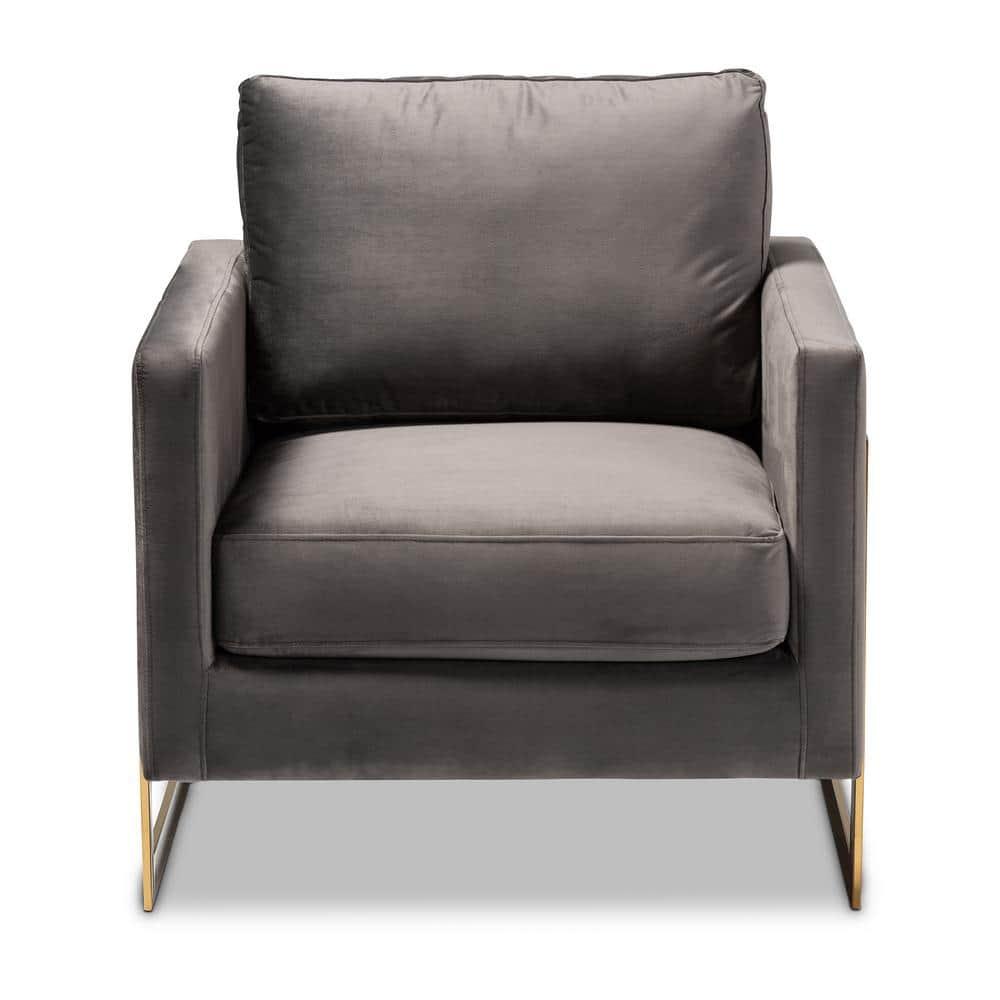 Baxton Studio Matteo Glam and Luxe Grey Velvet Fabric Upholstered Gold Finished Armchair