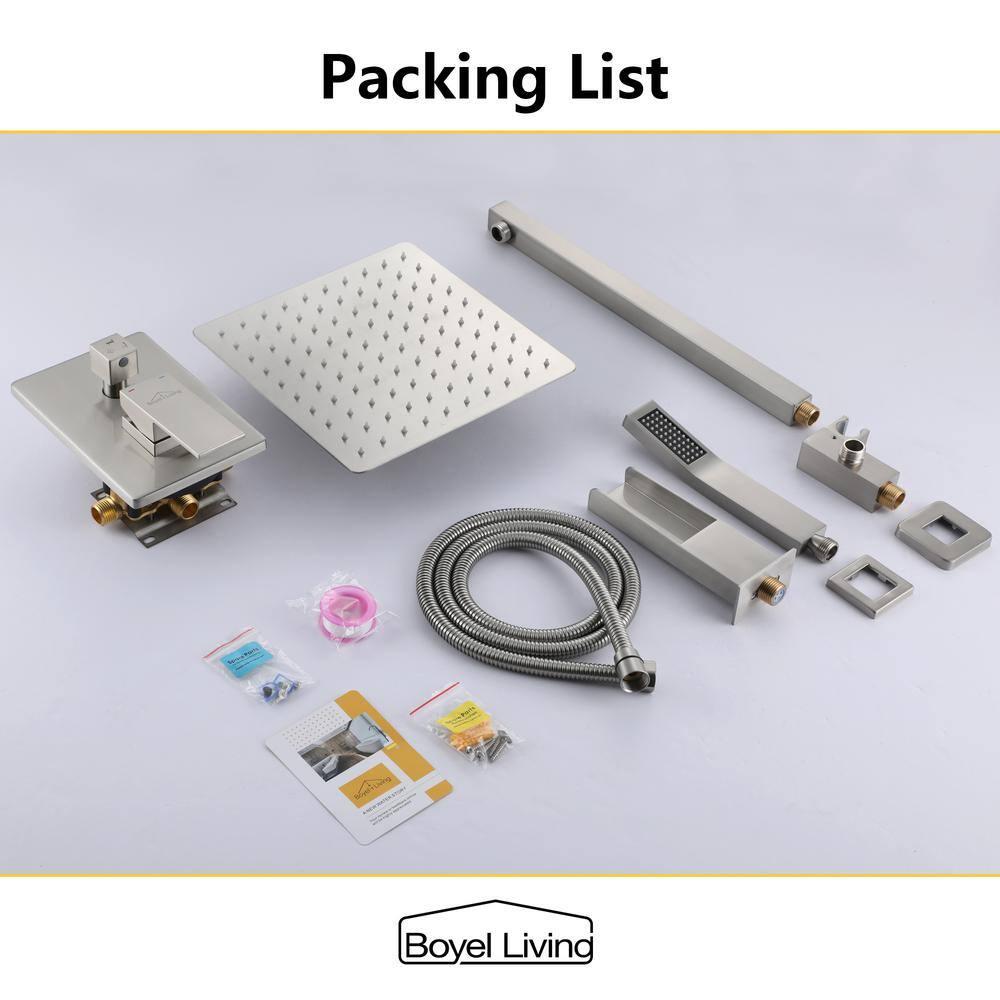 Boyel Living 10 In Wall Mounted Shower System 3-Function Rain Shower Head Shower Faucet Set with Handheld Spray Bathroom Waterfall Tub Spout Brushed Nickel