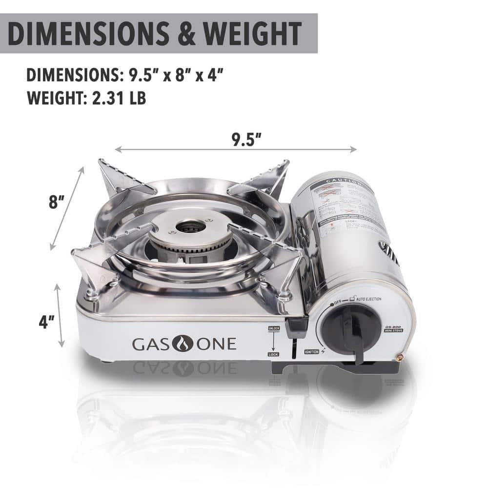 GasOne Emergency Gear Camping Mini Butane Portable Gas Stove with Carrying Case, Stainless Steel, White, GS-800