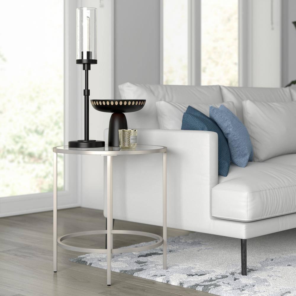 Evelyn&Zoe Sivil 20" Wide Round Side Table, Satin Nickel