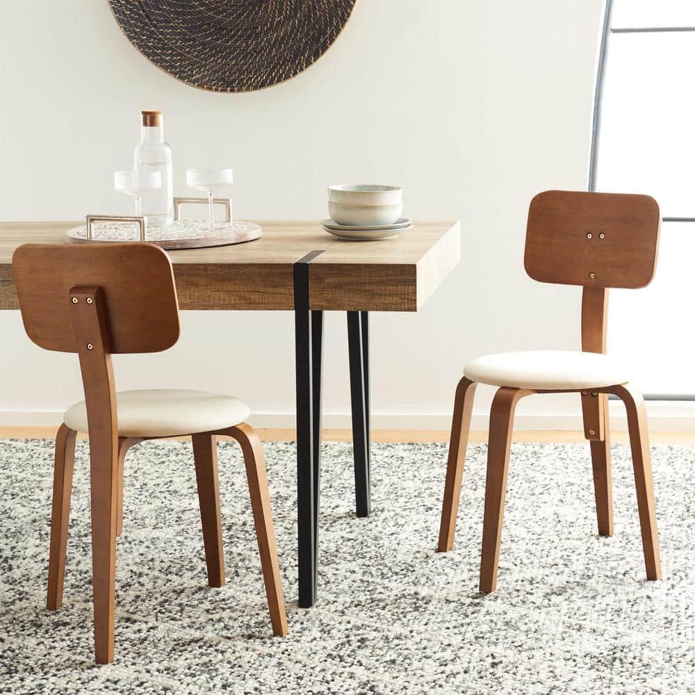 Jo Stackable Upholstered Dining Chairs (Set of 2) - DCH1010 - Walnut/Cream - Safavieh