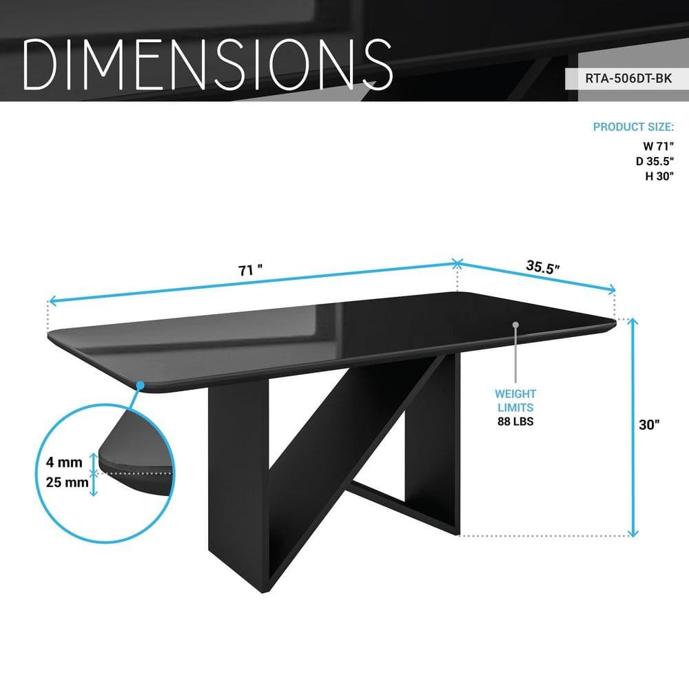Elegant Painted Glass Dining Table for 6, Italian-Style 6-Seater Dining Table with Tempered Glass Top and Elegant Wood Base, Modern and Sophisticated Design for Dining Rooms, Black
