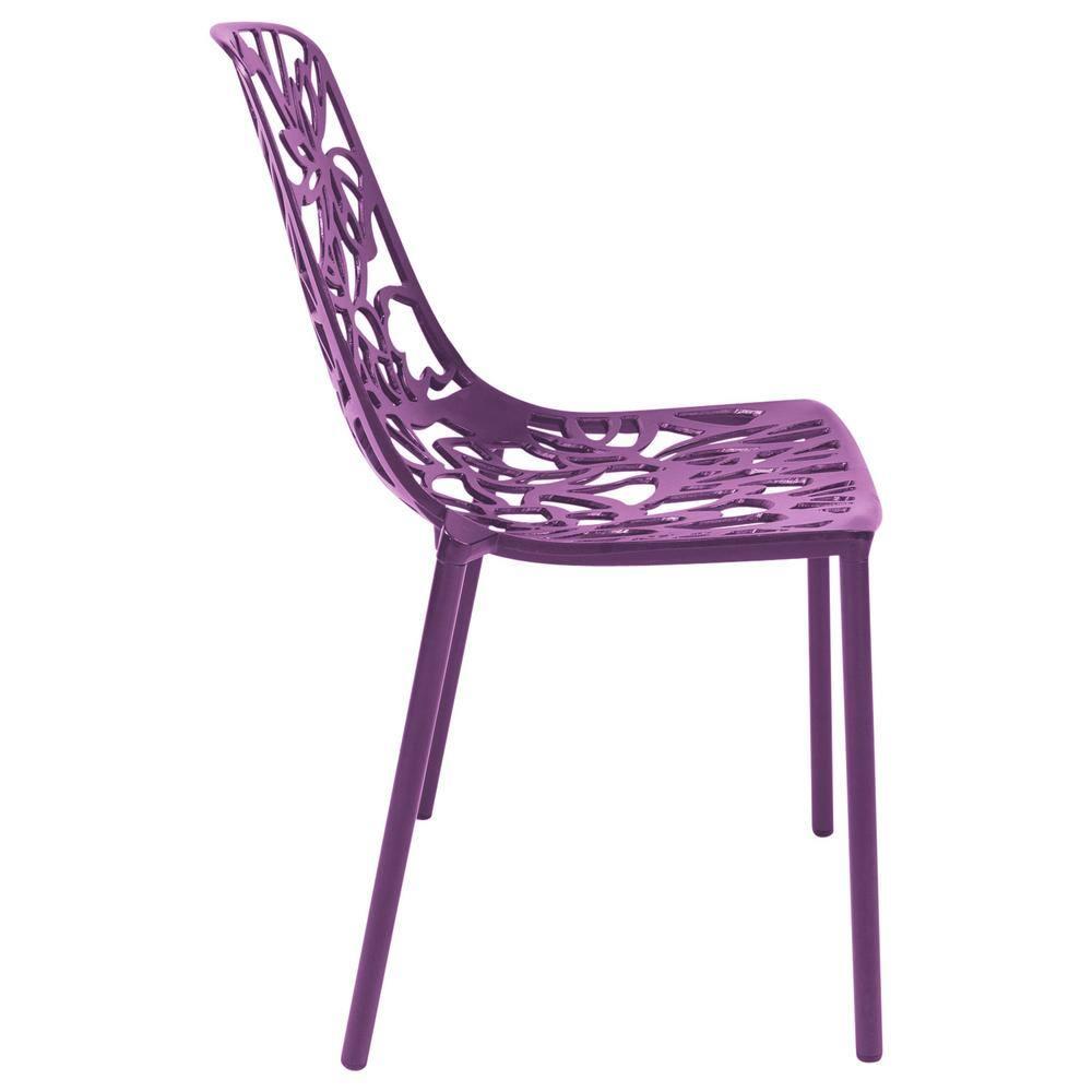LeisureMod Devon Modern Aluminum Outdoor Stackable Dining Chair, Purple