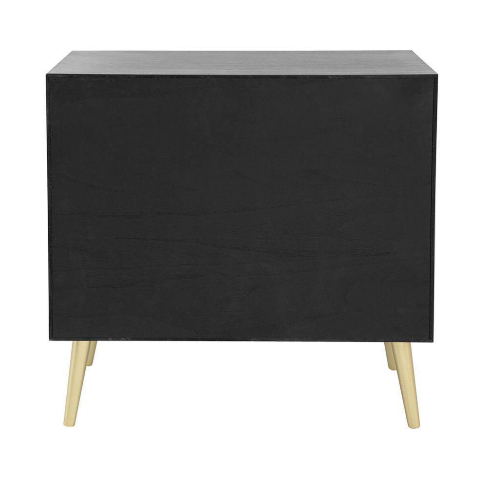 31 Inch Dresser Chest Cabinet, 3 Drawers, Woven Rattan, Modern, Black, Gold