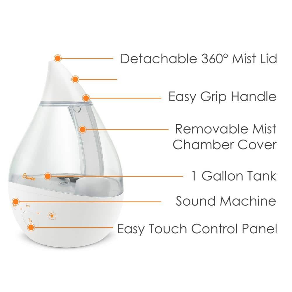 Crane USA Drop 2.0 , 4-in-1 Cool-Mist Humidifier with Aroma Tray & Sound Machine