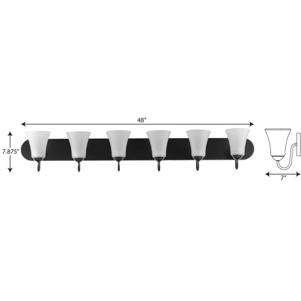 Progress Lighting Classic 6-Light Bath Wall Light, Brushed Nickel, Etched Glass Shades