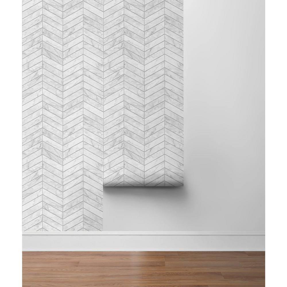 Lillian August Luxe Haven Marbled Chevron 9' L x 20.5" W Peel and Stick Wallpaper Roll