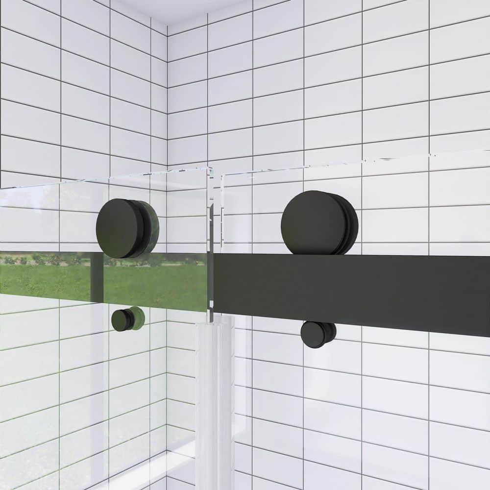 LAWRENCE 56-60"W X 75"H Frameless Double Sliding Shower Door, 304 Stainless Steel In Matte Black, 5/16" (8Mm) Thick SGCC Tempered Clear Glass. | Wayfair
